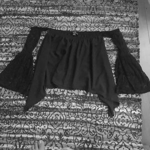 black of the shoulder blouse with lace sleeves